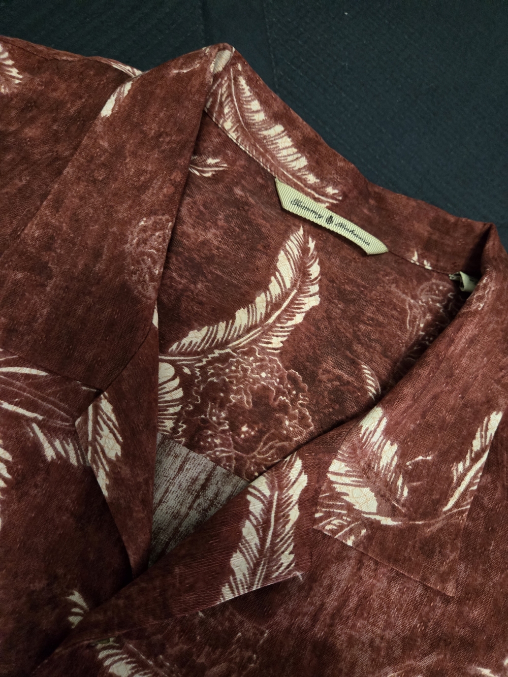 Tommy Bahama Rust Feather-Print Button Up Shirt Size 2xl 86% Linen